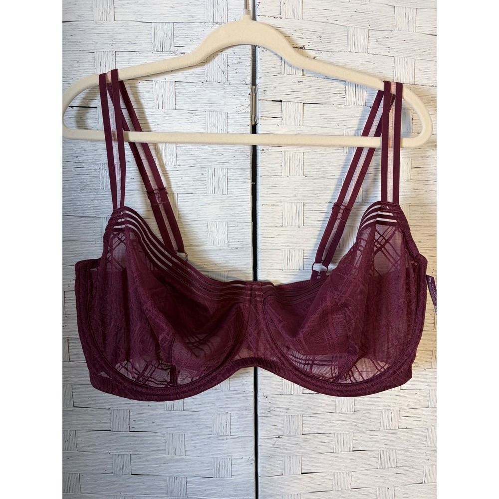 NWT Adore‎ Me Balconette Bra 44G Lace Unlined Underwire Grape Wine CHU-BR-09246